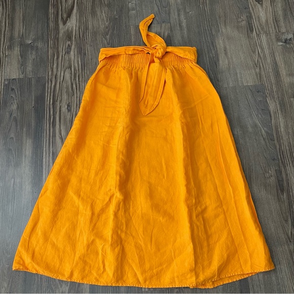 Ann Taylor Orange Linen A-Line Linen Blend Knee Length Skirt with Pockets - Picture 2 of 15